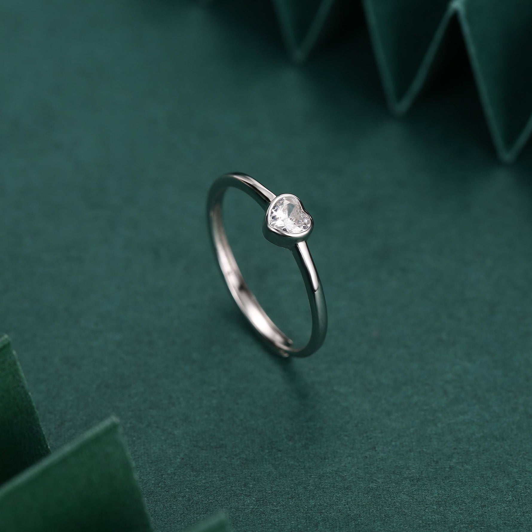 Sterling Silver Very Tiny CZ Heart Ring, Adjustable Size, Small Heart Ring, Tiny Heart Ring, Tiny CZ Heart Ring