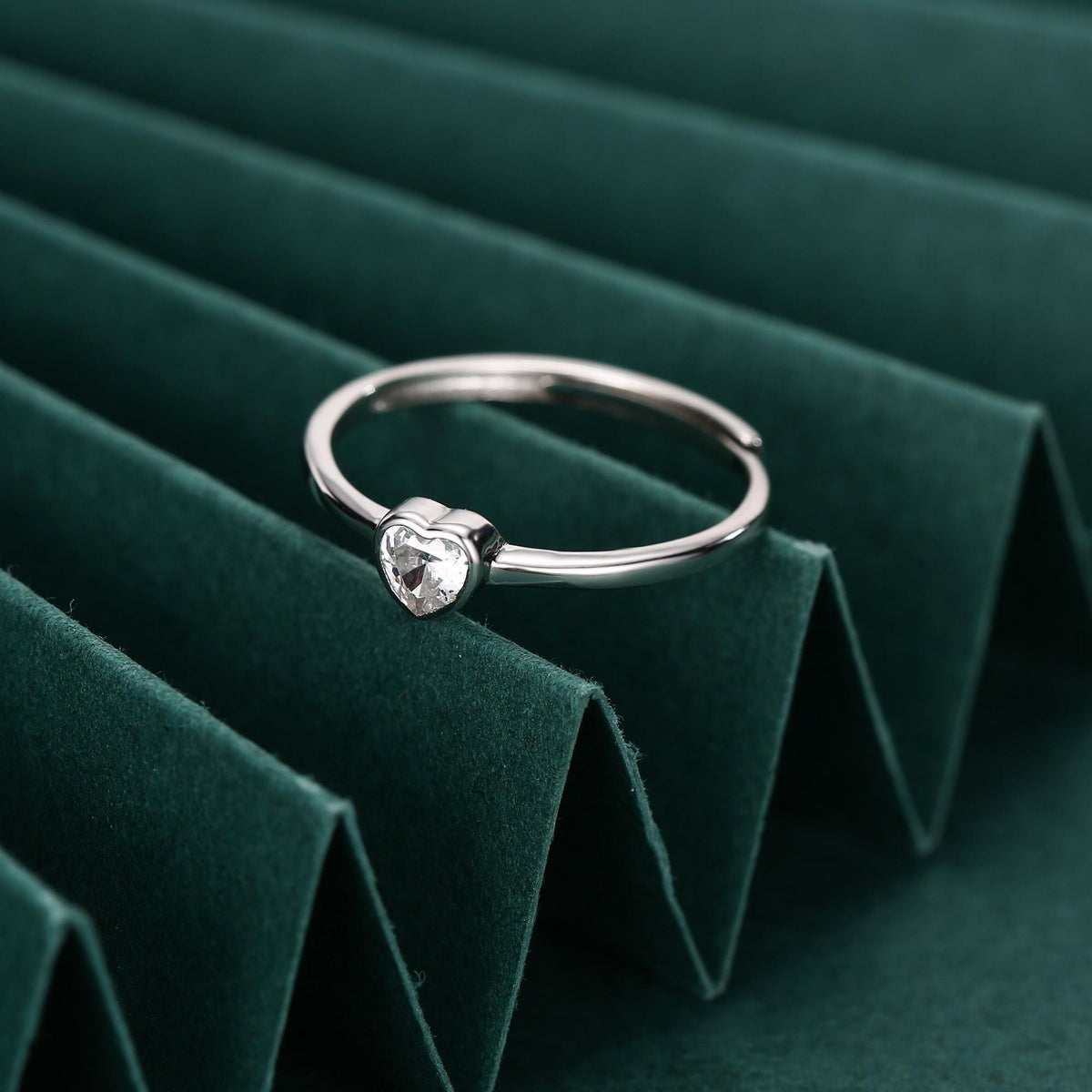 Sterling Silver Very Tiny CZ Heart Ring, Adjustable Size, Small Heart Ring, Tiny Heart Ring, Tiny CZ Heart Ring