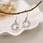 Sterling Silver Flower Wreath Drop Hook Earrings - Silver or Gold or Rose Gold, CZ Circle Flower and Butterfly Dangle Earrings