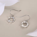 Sterling Silver Flower Wreath Drop Hook Earrings - Silver or Gold or Rose Gold, CZ Circle Flower and Butterfly Dangle Earrings