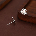 Mismatched French Bulldog and Paw Print Stud Earrings in Sterling Silver - Dog Paw Stud Earrings - Two Tone Finish - Pet Lover