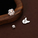 Mismatched French Bulldog and Paw Print Stud Earrings in Sterling Silver - Dog Paw Stud Earrings - Two Tone Finish - Pet Lover