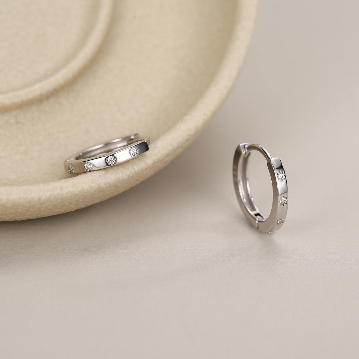 Tiny Starburst Huggie Hoops, 8mm CZ Embellished Star Hoop Earrings, Snug Hoop Earrings, CZ Hoop Earrings