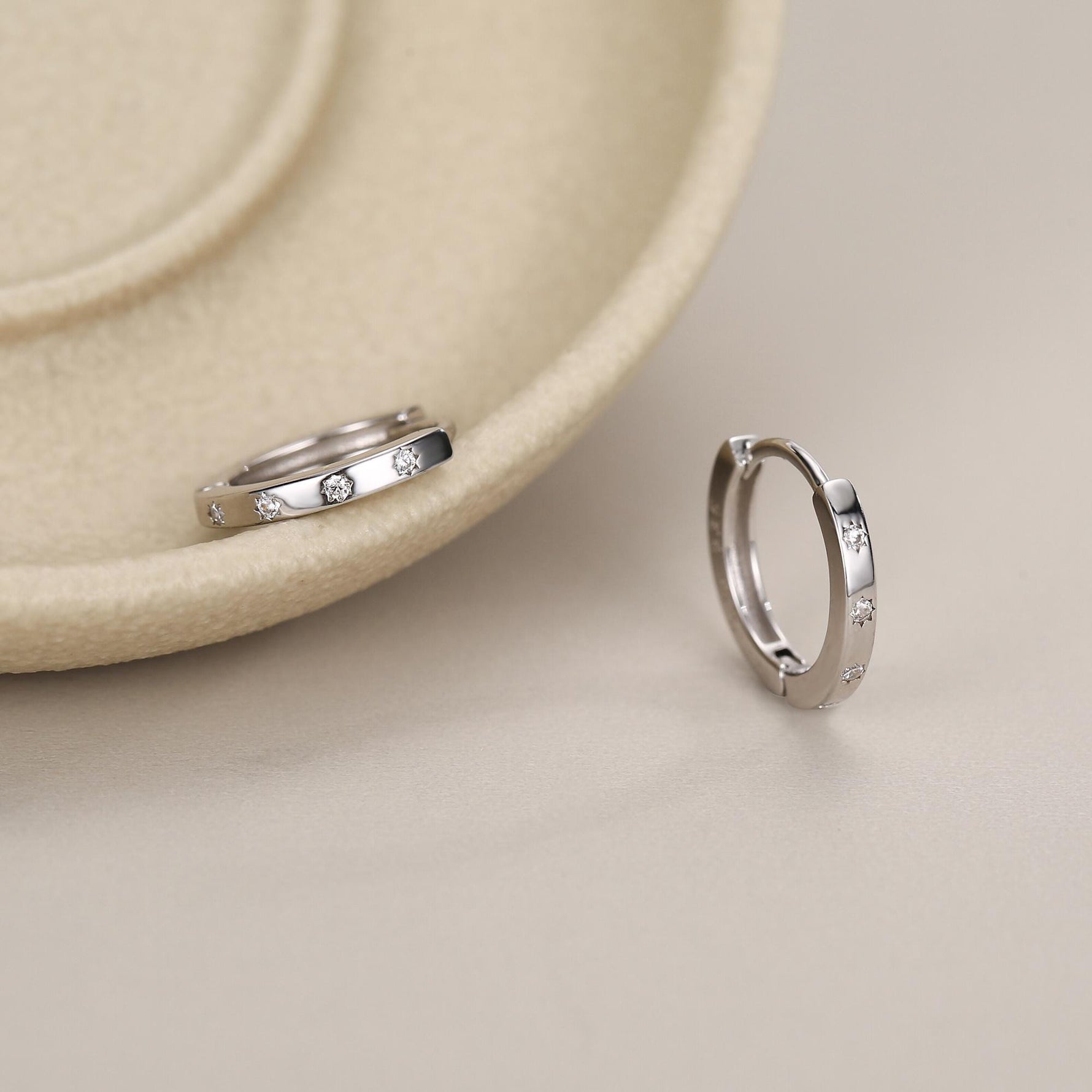 Tiny Starburst Huggie Hoops, 8mm CZ Embellished Star Hoop Earrings, Snug Hoop Earrings, CZ Hoop Earrings