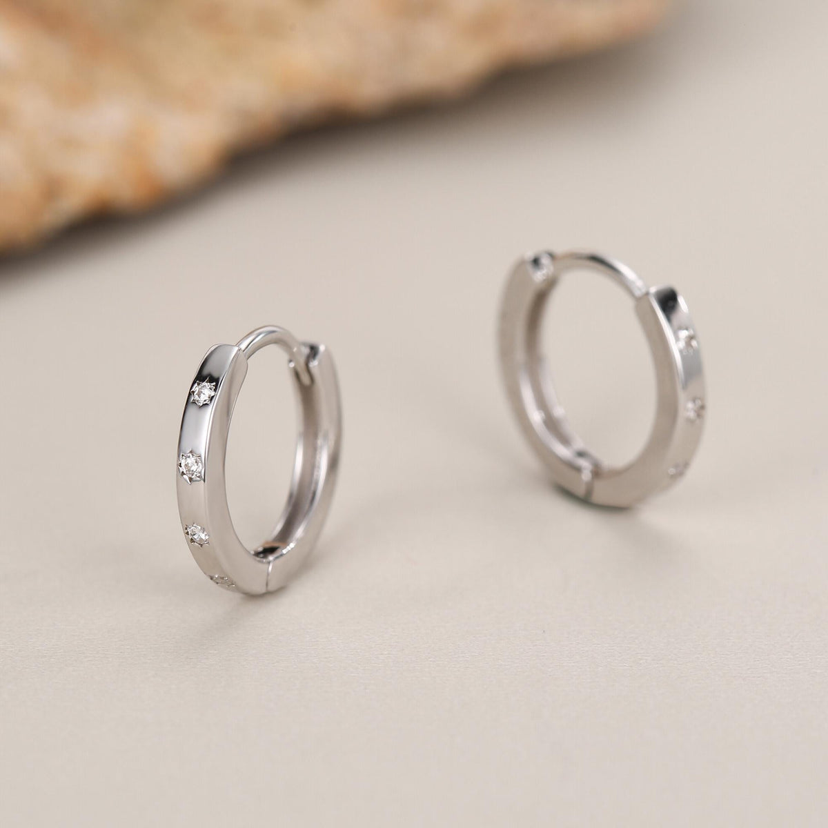 Tiny Starburst Huggie Hoops, 8mm CZ Embellished Star Hoop Earrings, Snug Hoop Earrings, CZ Hoop Earrings