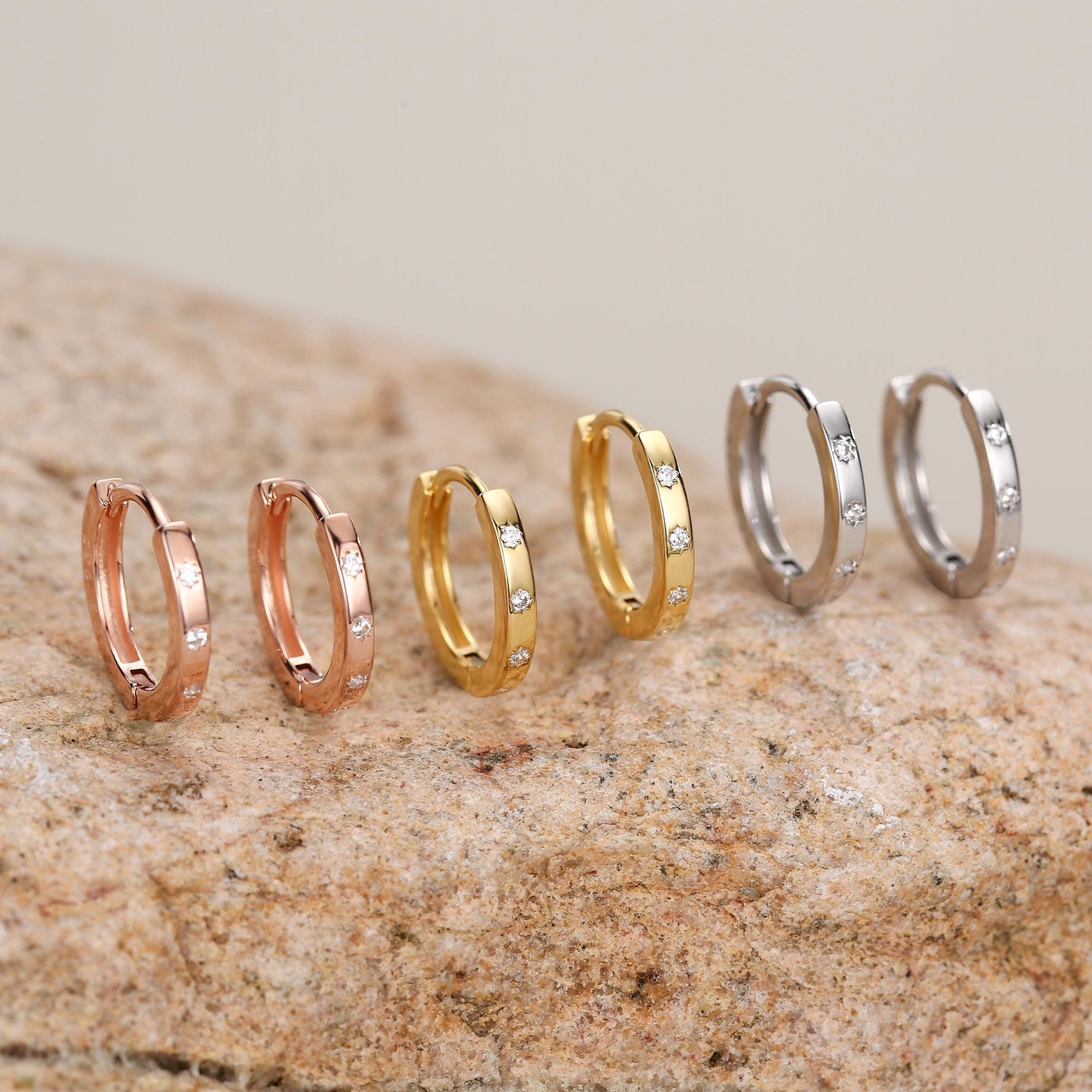 Tiny Starburst Huggie Hoops, 8mm CZ Embellished Star Hoop Earrings, Snug Hoop Earrings, CZ Hoop Earrings