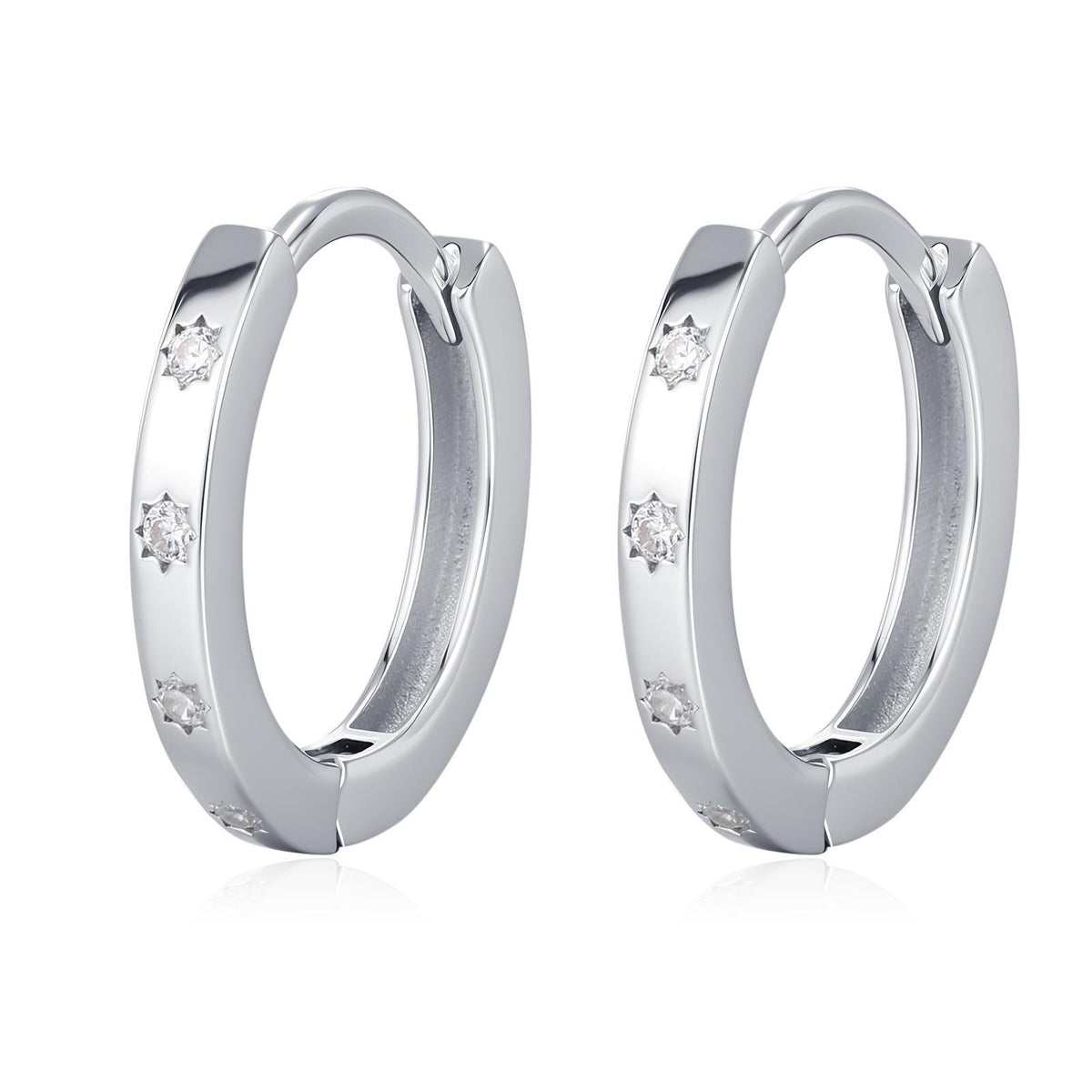 Tiny Starburst Huggie Hoops, 8mm CZ Embellished Star Hoop Earrings, Snug Hoop Earrings, CZ Hoop Earrings