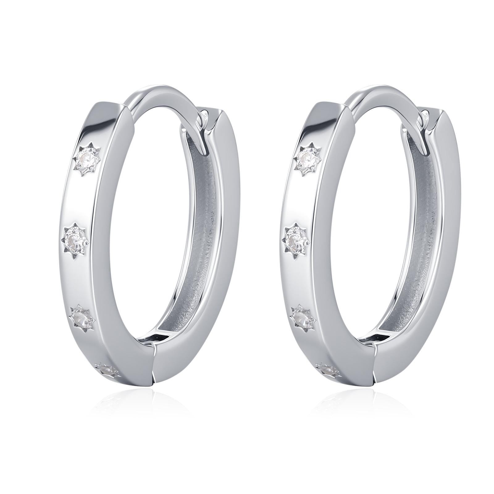 Tiny Starburst Huggie Hoops, 8mm CZ Embellished Star Hoop Earrings, Snug Hoop Earrings, CZ Hoop Earrings