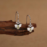 Enamel Bumble Bee Drop Earrings in Sterling Silver, Earrings, Tiny Bee Earrings, Tiny Bee Hook Earrings, Silver Bee Earrings