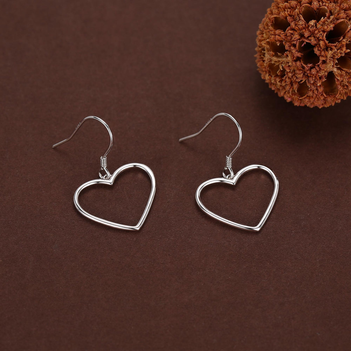 Heart Dangle Drop Hook Earrings in Sterling Silver