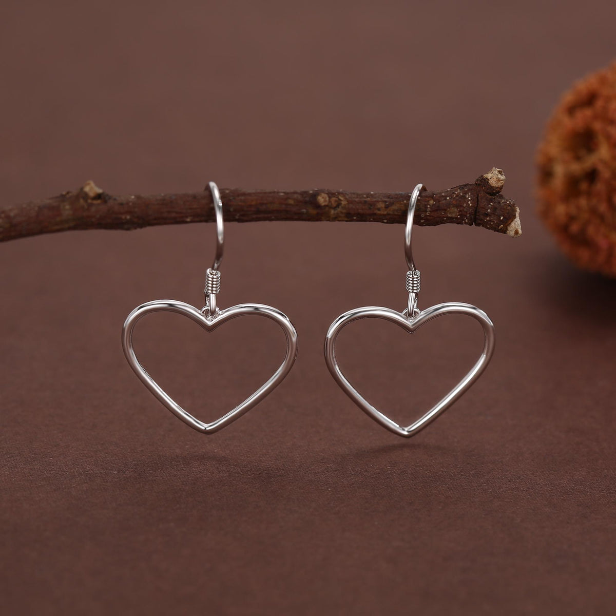 Heart Dangle Drop Hook Earrings in Sterling Silver