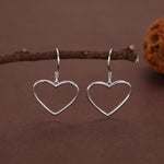 Heart Dangle Drop Hook Earrings in Sterling Silver