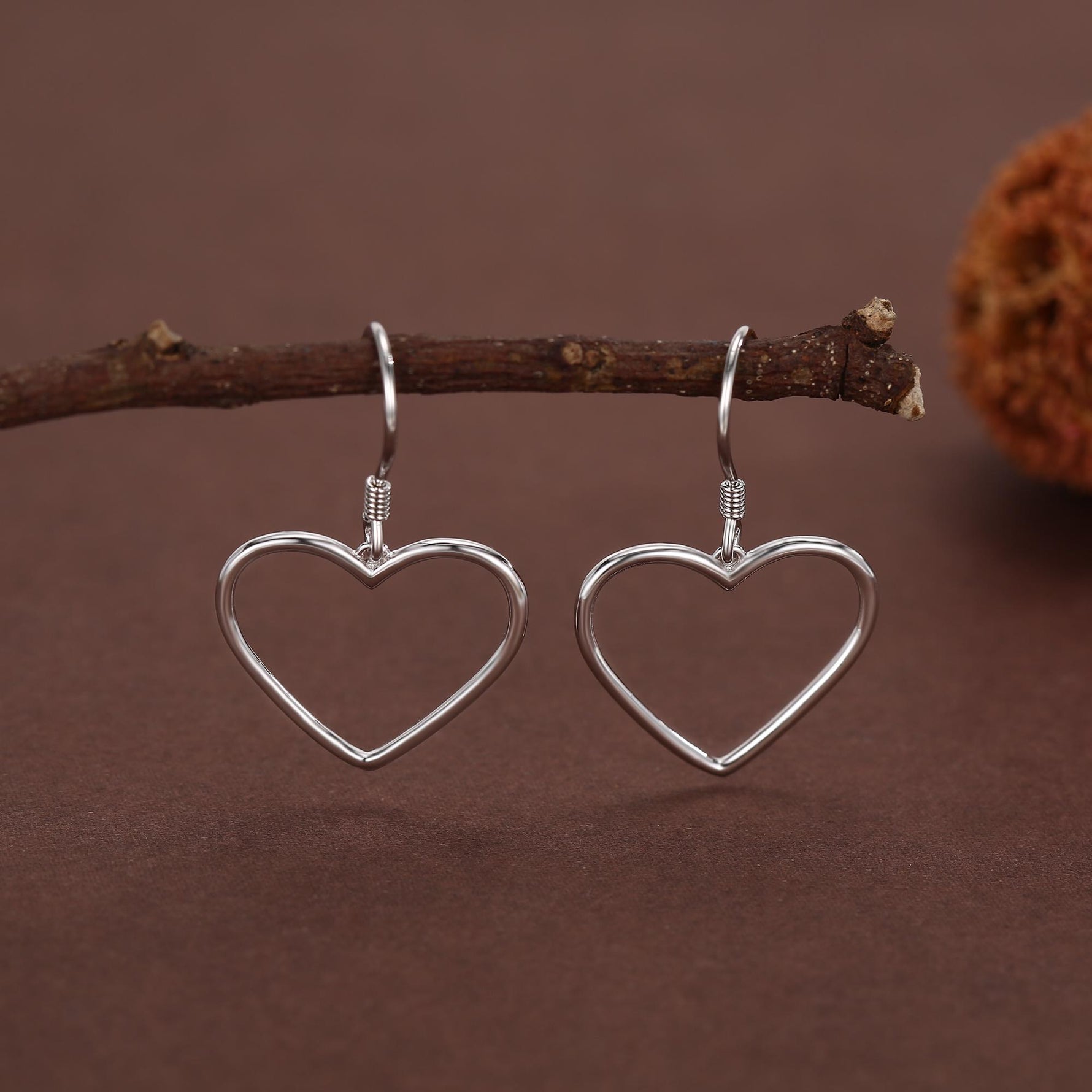 Heart Dangle Drop Hook Earrings in Sterling Silver