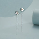 Sterling Silver Tiny Forget Me Not Flower Ear Threaders, Two Tone Flower Threader Earrings, Daily Dangle Earrings, Daisy Earrings