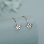 Sterling Silver Tiny Forget Me Not Flower Ear Threaders, Two Tone Flower Threader Earrings, Daily Dangle Earrings, Daisy Earrings