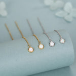 White Opal Dot Long Threader Earrings in Sterling Silver