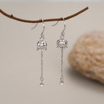 Lily of the valley with Dangle Pearl Dangle Earrings in Sterling Silver, Lily of the Valley Flower Dangle Earrings - Long Chain