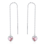 Tiny Pink CZ Heart Threader Earrings in Sterling Silver, 9cm, Silver or Gold, Dainty Heart Ear Threaders, Delicate Heart Threaders