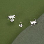 Sterling Silver Asymmetric Cat 16G Flat Back Labret Earrings, Animal