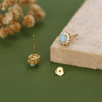 Blue Opal CZ Oval Halo Stud Earrings in Sterling Silver