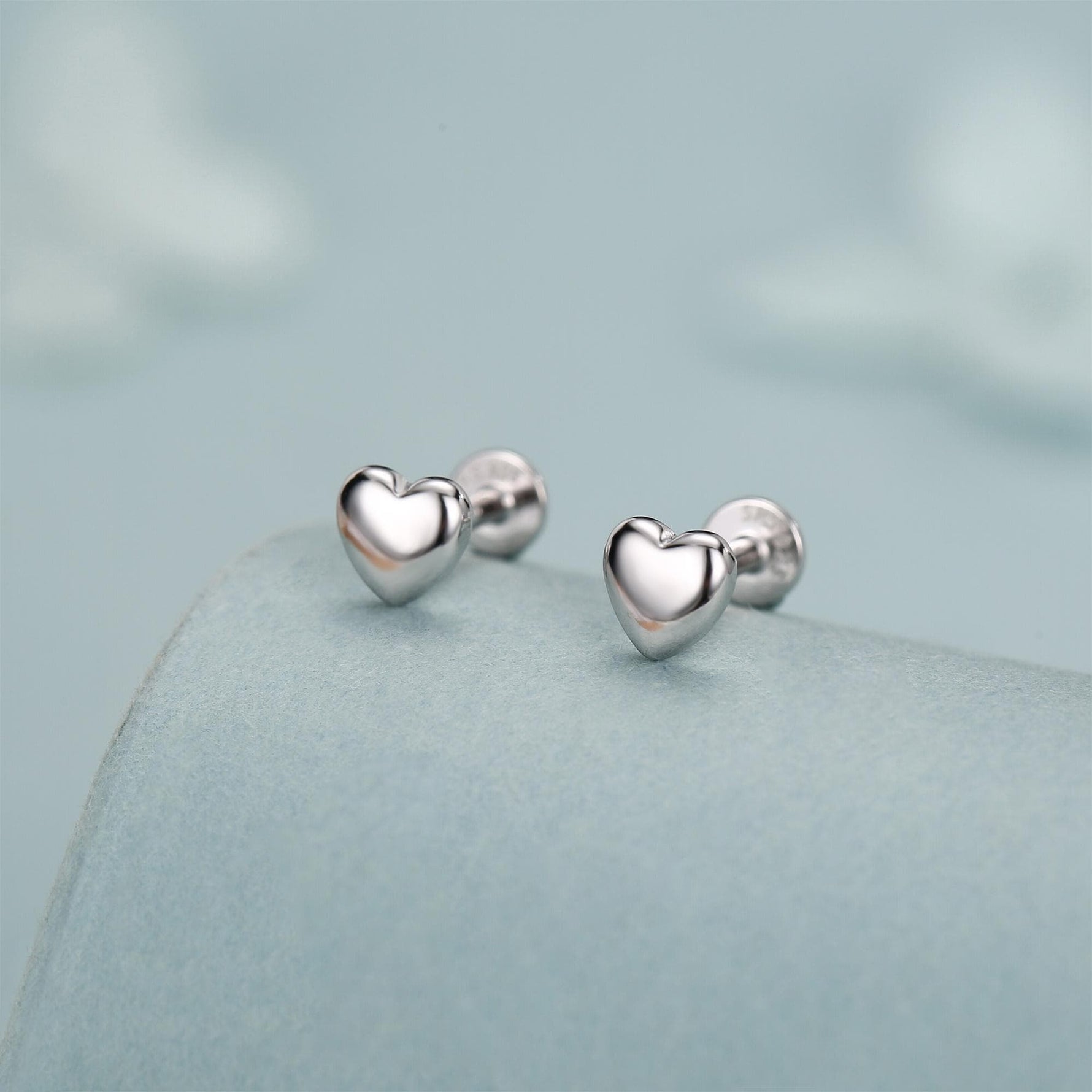 Sterling Silver 5mm Heart 16G Flat Back Stud Earrings