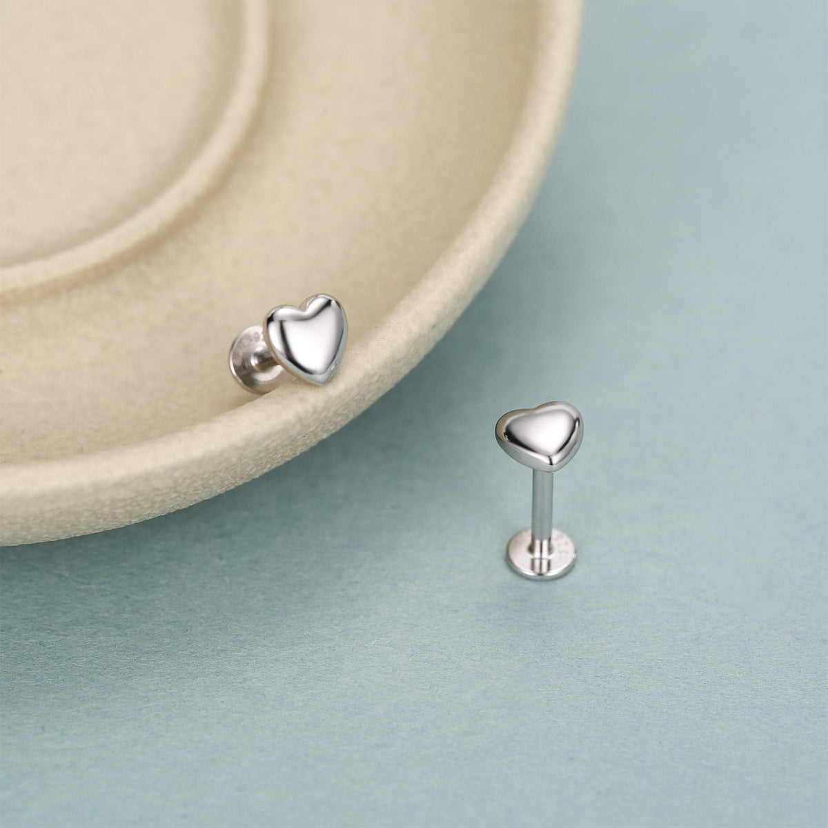 Sterling Silver 5mm Heart 16G Flat Back Stud Earrings