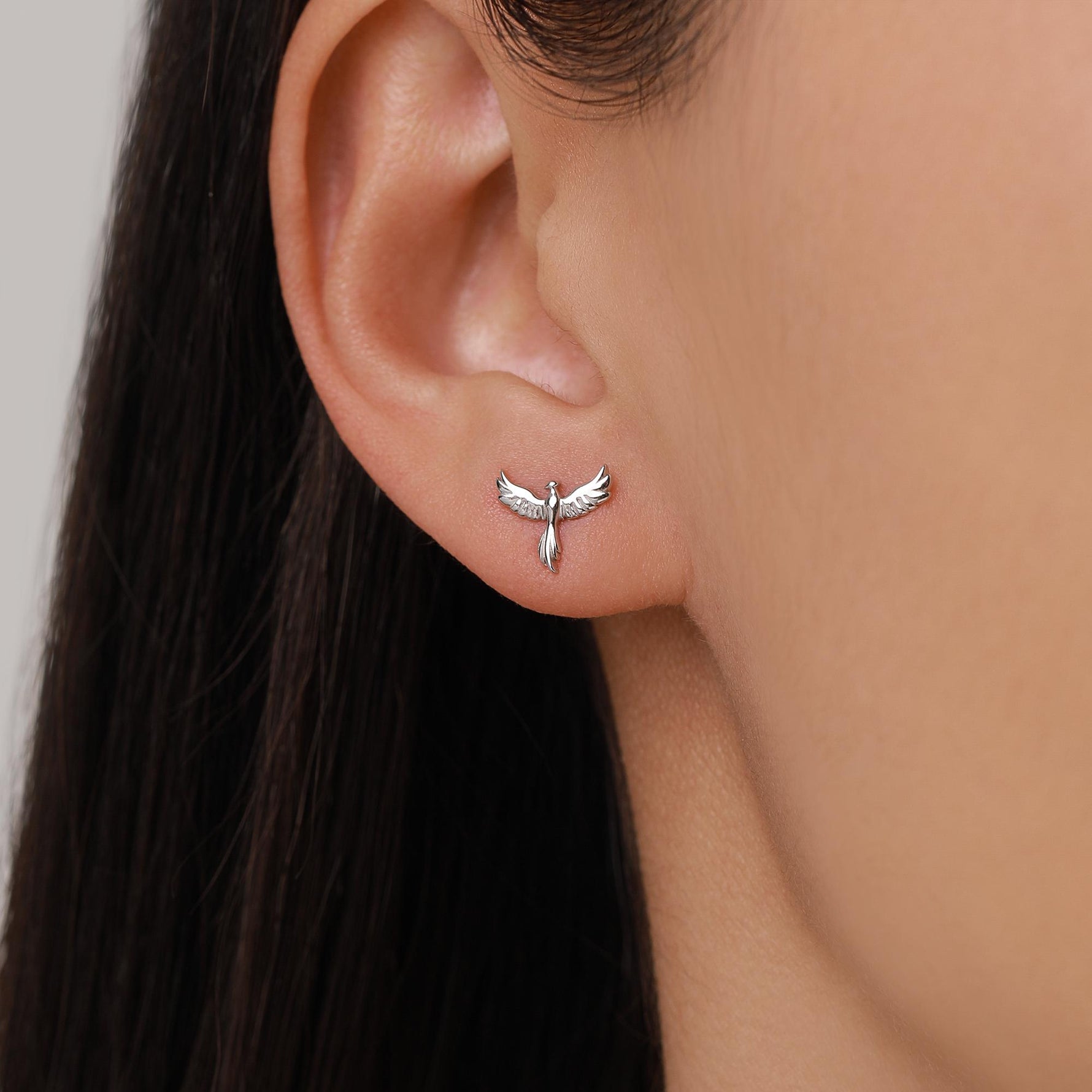 Extra Tiny Mismatched Dragon and Phoenix Stud Earrings in Sterling Silver, Silver or Gold, Asymmetric Phoenix and Dragon Stud Earrings