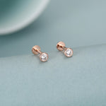 Clear CZ Bezel 16G Internally Threaded Flat Back Earrings in Sterling Silver