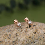 Clear CZ Bezel 16G Internally Threaded Flat Back Earrings in Sterling Silver