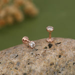 Clear CZ Bezel 16G Internally Threaded Flat Back Earrings in Sterling Silver