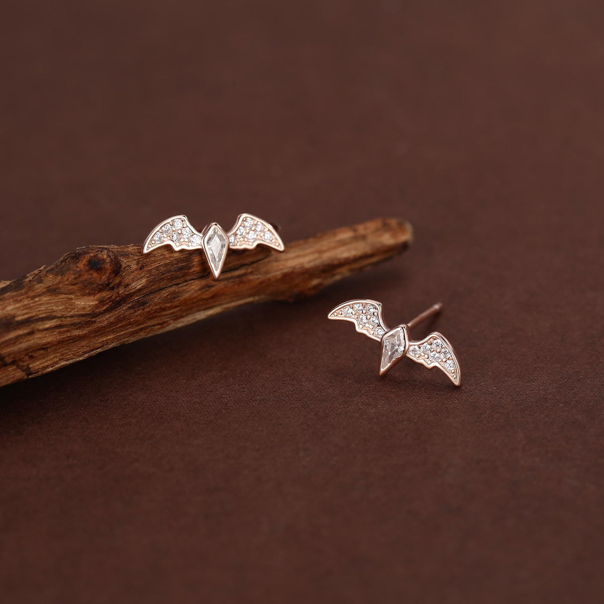 CZ Crystal Bat Stud Earrings in Sterling Silver, Silver or Gold, Rhombus Bat Earrings, Stacking Earrings, Animal Earrings