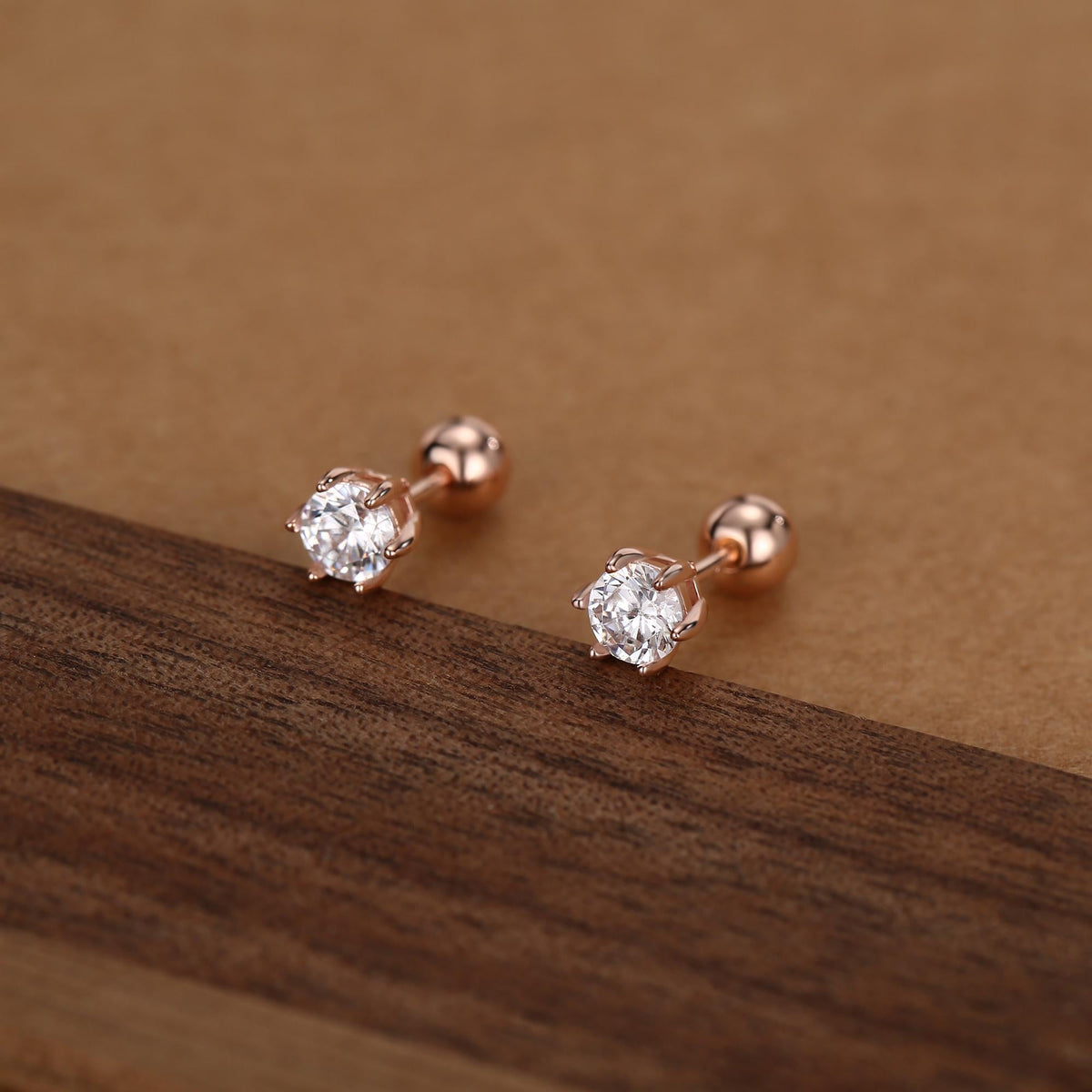 Brilliant Cut 3mm Six Prong CZ 18G Screw Back Earrings in Sterling Silver