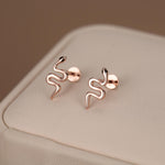 Snake Internal Flat Back /Screw Back / Stud Earrings in Sterling Silver - Gold or Silver Finish- Sold as a Pair - Snake Barbel Earrings