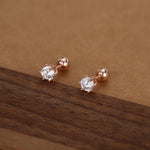 Brilliant Cut 4mm CZ Six Prong 18G Screw Back Earrings in Sterling Silver