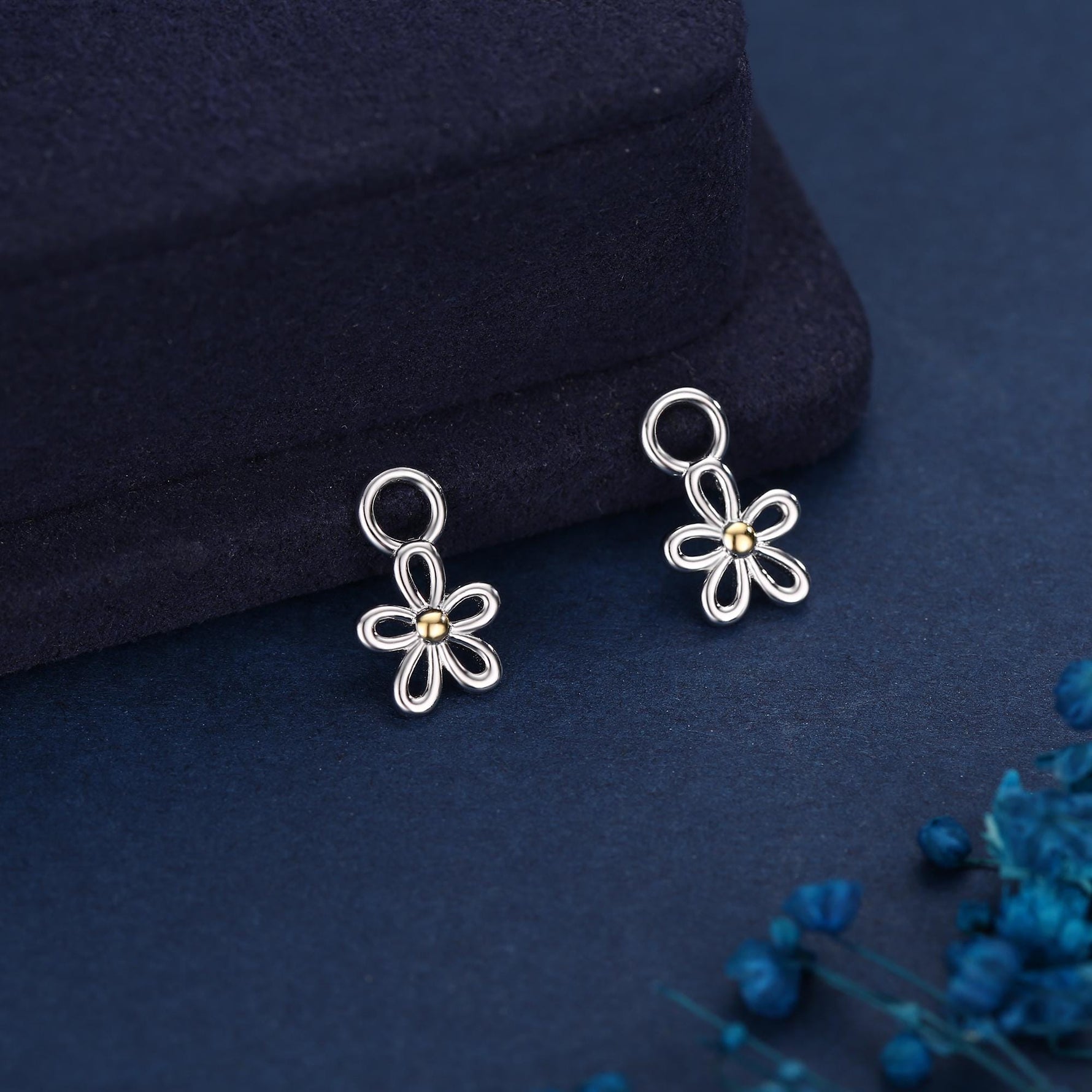 Sterling Silver Daisy Flower Earring Charms with Gold Centre