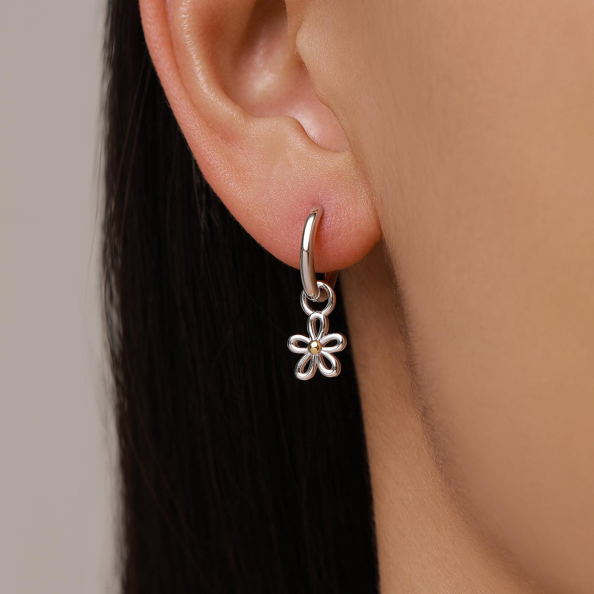 Sterling Silver Daisy Flower Earring Charms with Gold Centre