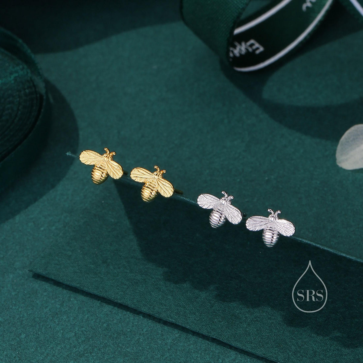 Tiny Bumble Bee 18G Screw Back Earrings in Sterling Silver, Animal Earrings