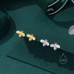 Tiny Bumble Bee 18G Screw Back Earrings in Sterling Silver, Animal Earrings