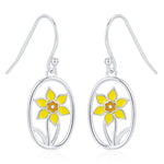 Sterling Silver Enamel Daffodil Oval Drop Earrings