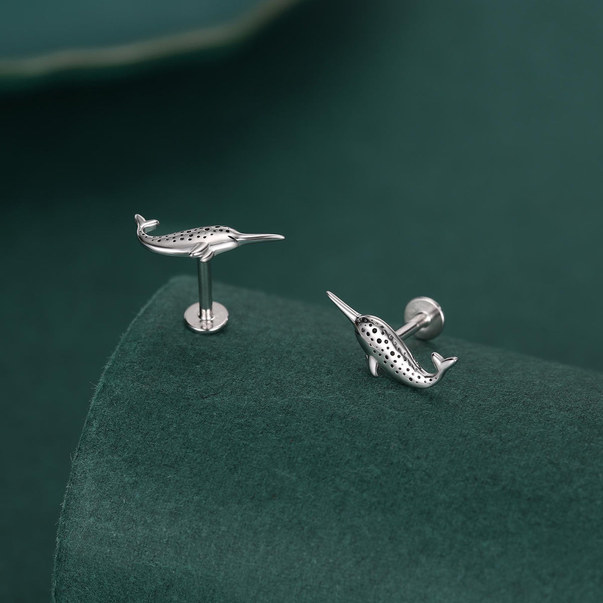 Tiny Narwhal Unicorn Whale Stud Earrings in Sterling Silver, Gift for Her, Animal Lover, Nature Inspired, Nautical Ocean
