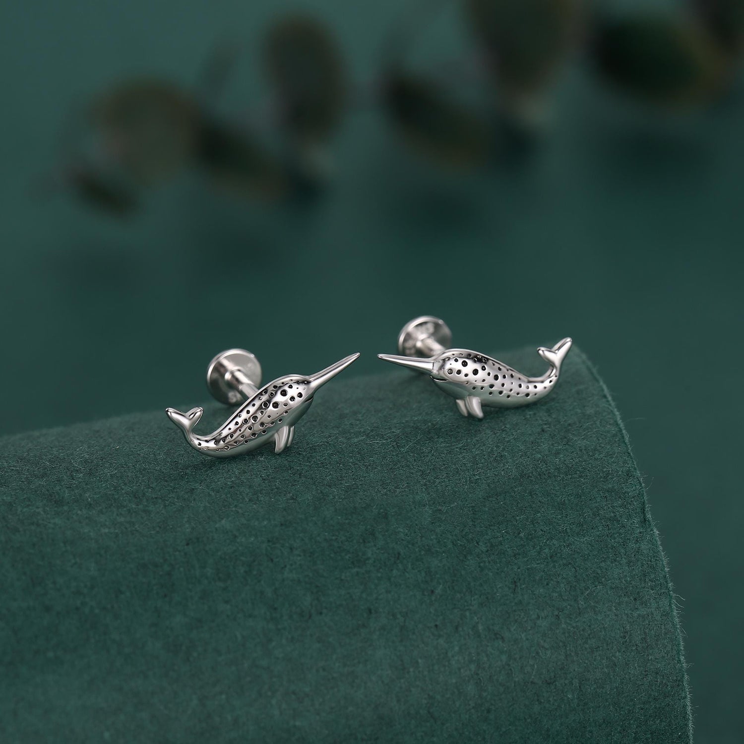 Tiny Narwhal Unicorn Whale Stud Earrings in Sterling Silver, Gift for Her, Animal Lover, Nature Inspired, Nautical Ocean