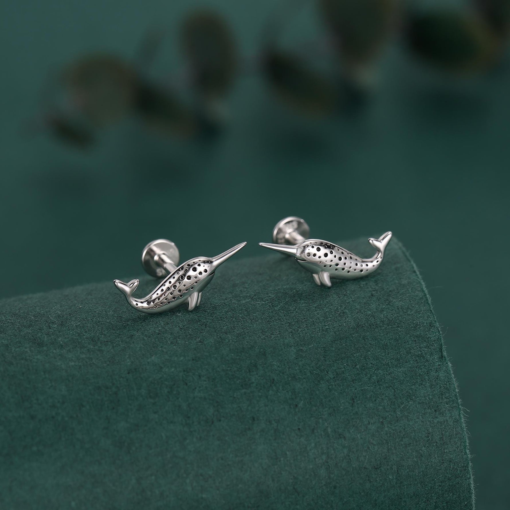 Tiny Narwhal Unicorn Whale Stud Earrings in Sterling Silver, Gift for Her, Animal Lover, Nature Inspired, Nautical Ocean