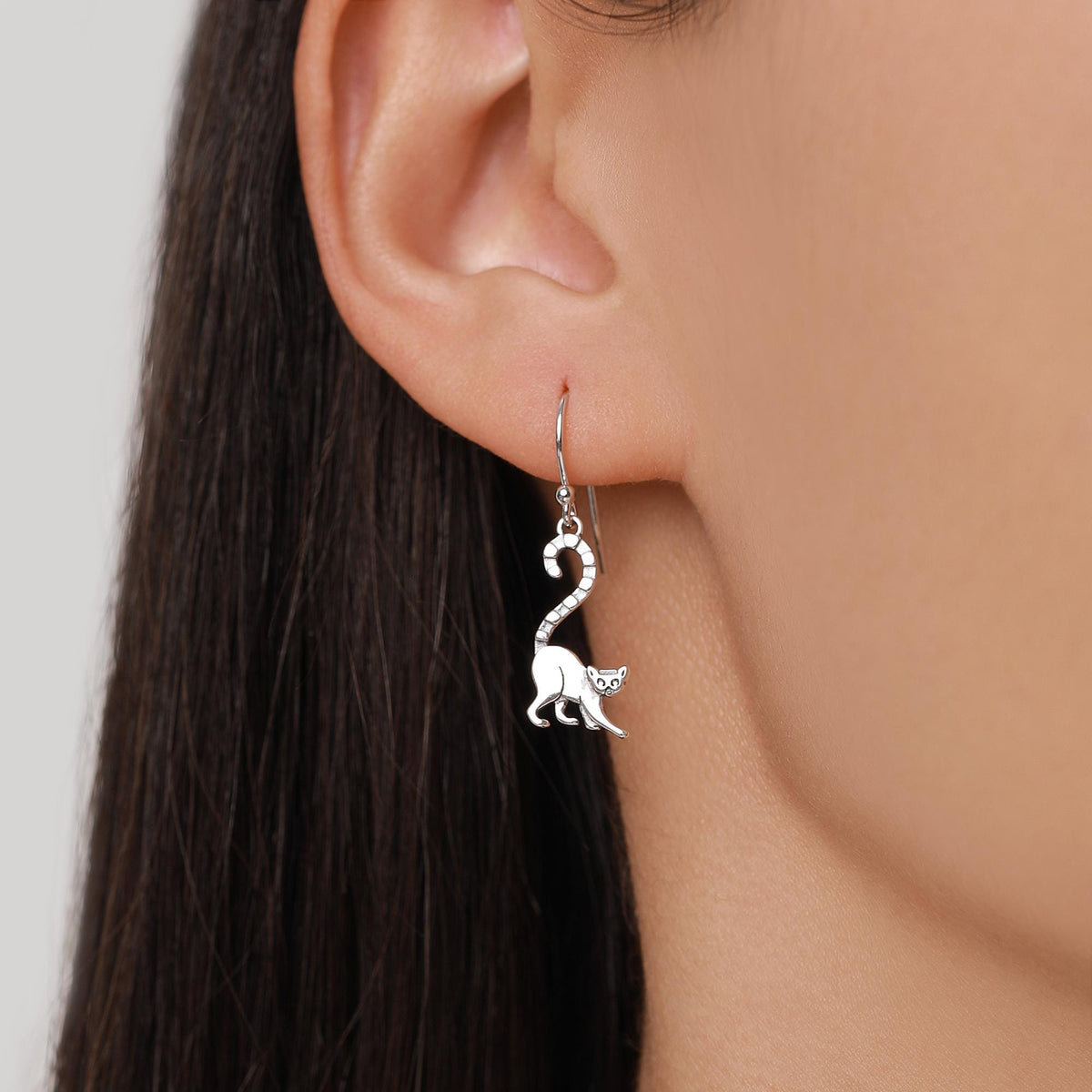 Sterling Silver Ring-Tailed Lemur Drop Earrings