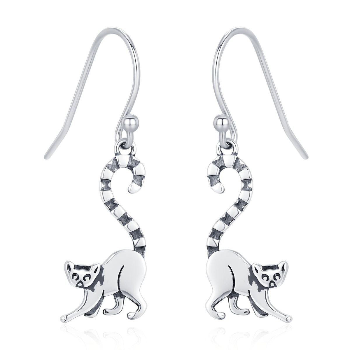 Sterling Silver Ring-Tailed Lemur Drop Earrings
