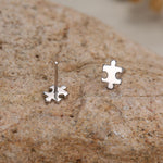 Small Jigsaw Stud Earrings in Sterling Silver, Silver Jigsaw Piece Earrings