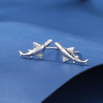 Very Tiny Sawtooth Shark Stud Earrings in Sterling Silver, Silver or Gold or Rose Gold, Cute Sawtooth Shark Earrings