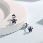 Sapphire Blue Flower CZ Screw Back Earrings in Sterling Silver, Forget Me Not Floral CZ Earrings, Silver or Gold, Flower CZ Earrings