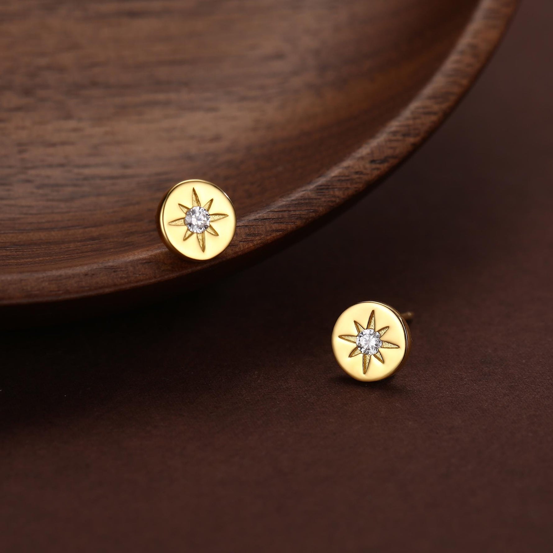 Starburst Disk Stud Earrings in Sterling Silver, Silver or Gold or Rose Gold, Star Earrings, Sunburst Earrings, Celestial Jewellery