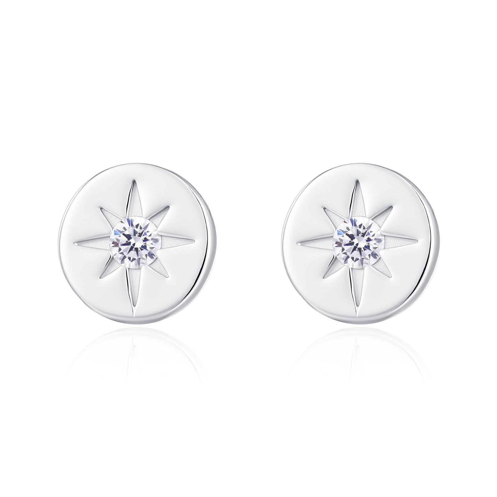 Starburst Disk Stud Earrings in Sterling Silver, Silver or Gold or Rose Gold, Star Earrings, Sunburst Earrings, Celestial Jewellery