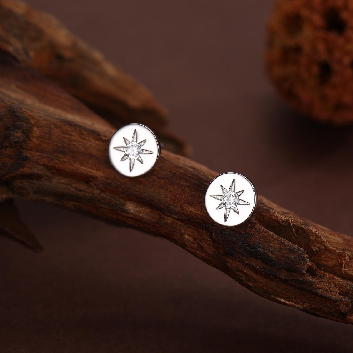 Starburst Disk Stud Earrings in Sterling Silver, Silver or Gold or Rose Gold, Star Earrings, Sunburst Earrings, Celestial Jewellery